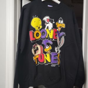 Vintage 90s Looney Tunes Sweatshirt Warner Bros 1993 Black Crewneck Large